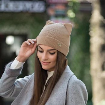 2018 Noi de Iarnă Pălării Tricotate Pălărie Cald Urechi de Pisică Fată Mare Moda Femei Lână Chelioși Femei Capac Capace trilby balaclava căciuli