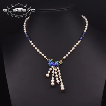 GLSEEVO Cloisonne Naturale de Apă dulce Perla Cravată Colier Pentru Femei Logodna Noi Etnice Rotund Handmade Bijuterii Fine GN0231