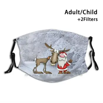 Moș Crăciun Și Renii De Imprimare Reutilizabile Pm2.5 Filtru DIY Gura Masca Copii Mos craciun cu Reni Pădure Zăpadă Moș Crăciun Amuzant