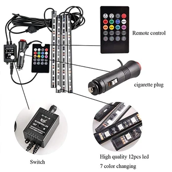 Masina de styling de la Distanță fără Fir/Muzica/Voice Control Podea Interior Picior Decor de Tigari de Lumina LED Atmosfera RGB Neon LampStrip