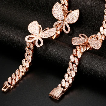 Calitate Superioară A Crescut De Aur Cubanez Link-Ul De Fluture Cravată Colier Cu Lanț De Cristal Stras Coliere Coliere Pentru Femei Guler En-Gros