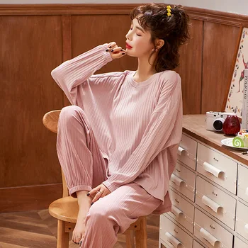 NIGHTWA Femei Set de Pijama Plus Dimensiune Femme Noapte Casual Homewear Body Bumbac, Pijamale Desene animate O-Gât Pijama Pijama femei
