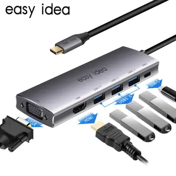 C USB Hub Tip C Hub Splitter Multi USB 3.0, HDMI, Port VGA pentru MacBook Pro USB-C Expander Tip C Hab Adaptor Accesorii Computer