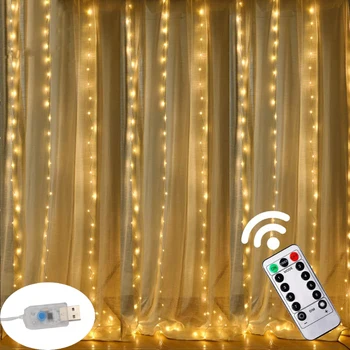 3*3m LED Lumini de Basm Ghirlandă Perdea Lampa de Control de la Distanță USB Șir Lumina pentru Anul Nou Crăciun Acasă Fereastra de la Dormitor Decor