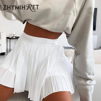ZHYMIHRET de Vară 2020 Mijlocul Talie Albe Plisate Fuste Femei Fusta Mini Straturi Duble Sport Streetwear Mujer Faldas