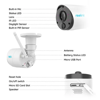 Reolink Argus Eco Camera IP Wireless de Exterior Cam de Securitate 1080p Reîncărcabilă Baterie Camera de Supraveghere cu PIR