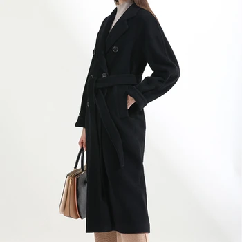 Iarna Elegant Amestec De Lână Femei Moda Coreeană Negru Lung Haine Vintage, Minimalist Palton De Lână Cămilă Supradimensionat Uza