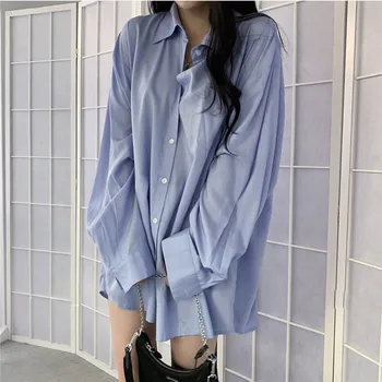 Cămașă Oversize Blusas De Mujer 2020 Bluza Tricouri Femei Șifon Plus Dimensiune Bluza Pentru Femei Îmbrăcăminte De Alb Și Albastru Streetwear