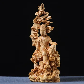 Luna Guanyin Sculptură în Lemn Zeita de Mercy Statuie Boutique Pace Dragoste Articolul din Lemn Masiv, Sculptura lui Buddha Colecție de Artă