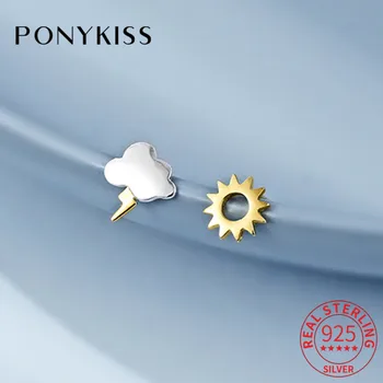 PONYKISS Clasic S925 Argint Nori și fulgere Asimetrie Cercei Stud pentru Femei Bijuterii Fine Accesoriu de Petrecere en-gros