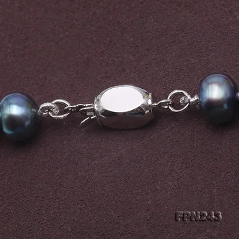 Perle unice Magazin de bijuterii Albastru Păun AA 7-7.5 MM Rotund Plat de apă Dulce Pearl Colier de 45cm din Argint Incuietoare