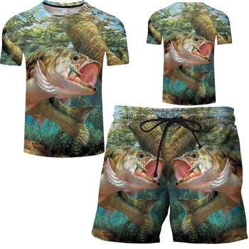 2019 nouă distracție de vară pe plajă pește 3d de imprimare bărbați costume de baie tricou plaja bord pantaloni scurți pantaloni scurți uscare rapidă costum 6XL transport gratuit