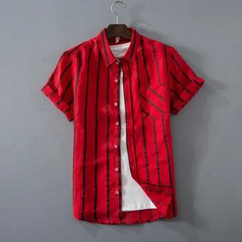 2020 Brand de îmbrăcăminte de Bărbați cu Dungi din Bumbac Lenjerie de tricouri de Vara Henry Colla Liber Maneca Scurta Casual cu Nasturi slim fit Shirt