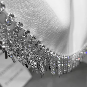 Celebrul Industria Grea Diamant Lanț Tassel Scurt cu mâneci Lungi de Top+fusta Femei la Modă Două piese de Vara Noi Solidă B722