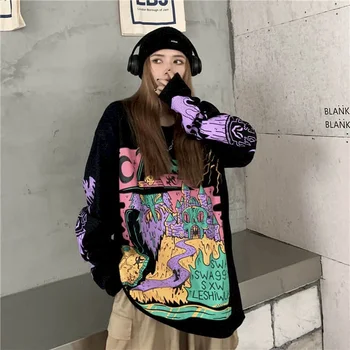 T-shirt femei cu mâneci lungi începutul toamnei nou versiunea coreeană uri populare stil Harajuku graffiti negru vrac bf cuplu purta topuri