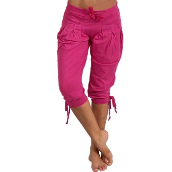 MONERFFINew Moda pentru Femei Lenjerie de pat din Bumbac Scurt Pantaloni Pantaloni Femei Culoare Solidă Șapte Liber Casual Capri Pantaloni Plus Dimensiune 5XL