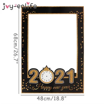2021 An Nou Fericit Hârtie Rama Foto Black Gold Anul Nou Photo Booth Props Decor De Crăciun Pentru Casa Si Gradina