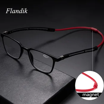 Unisex Magnet Ochelari de Citit Bărbați și Femei Agățat de Gât Reglabil TR90 Cadru Pătrat Magnetic Prezbiopie Ochelari+1.00+1.50+2.00