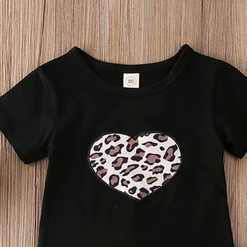 Vara Noi Fete pentru Copii Haine Set 2 buc pentru Copii Copilul Maneci Scurte Dragoste Inima Leopard de Imprimare T-shirt Fusta Plisata Utilaje