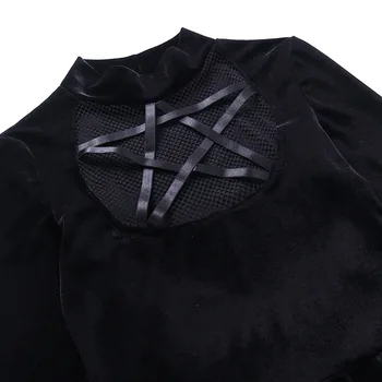 NCLAGEN Epocă Pentagrama Plasă de Mozaic Maneca Lunga Rochie Midi Neagra Gotic Petrecere Bodycon Femei Talie Mare Split Vestidos Ropa