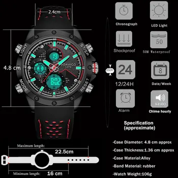 BOAMIGO 2020 Moda Casual Albastru Ceas Barbati Militare Digital Analog Quartz Cronograf Curea de Cauciuc Ceas de Ceas rezistent la apa 50M