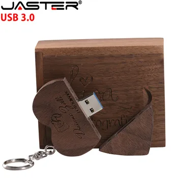 JASTER 64GB din lemn in forma de inima usb3.0 + cutie de ambalare unitate flash USB pendrive 4GB, 16GB 32GB fotografie cadou personalizabil LOGO-ul