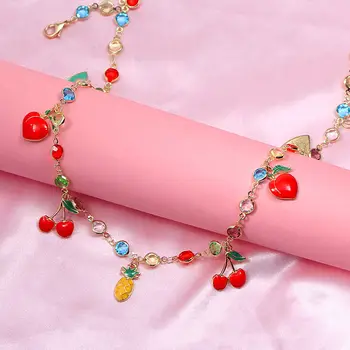 JJFOUCS Moda Drăguț Email de Metal Cherry Ananas Piersici Colier Fete Culoare Cristal Colier Farmec Bohemia Petrecere de Bijuterii Cadou