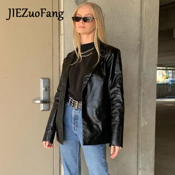 JIEZuoFang Stilul Punk Toamna Geaca de Piele Femei 2020 Streetwear Rece Guler de Turn-down Jachete Femei de Buzunar Jachete Trendy