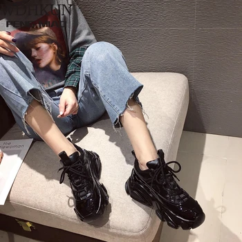 WDHKUN Argint de Brevete din Piele Indesata Adidasi Femei 2020 Primăvară Stilul Punk Mare Platforma Adidasi Femei Dantela-Up Pantofi Casual Plat