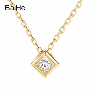 BAIHE Solid 18K Aur Galben 0.16 ct H/SI Diamante Naturale de Nunta pentru Femei la Modă de Bijuterii Fine Princess Square Coliere de Diamante