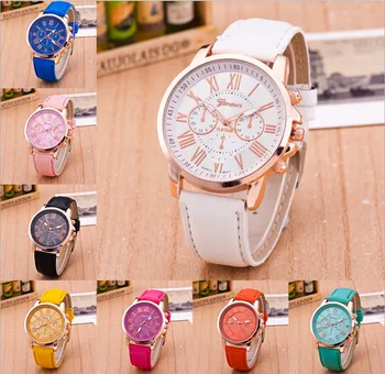 Noua Moda de la Geneva ceas Doamnelor de Brand din Piele Trupa Cuarț pentru Femei ceas rezistent la apa Acc009