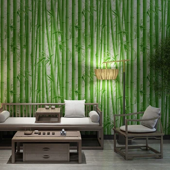 Chineză Stil Tapet rezistent la apa Verde Pădure de Bambus Retro Hotel Restaurant Living Fundal PVC de Perete de Vinil Role de Hârtie