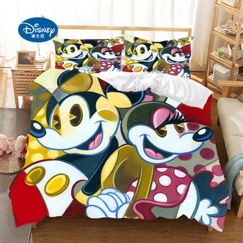 Disney Mickey Minnie mouse Desene animate Set de lenjerie de Pat Cuplu Minunat cu un pat Twin Plin Regele Plapuma fata de Perna cadou pentru copii