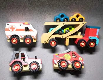 Copii din Lemn Cars Camion de Jucărie cu Roți de Cauciuc Copii din Lemn Tractor Transportator Ambulanță Copil de Învățare Timpurie, Băieții Jucarie Cadou