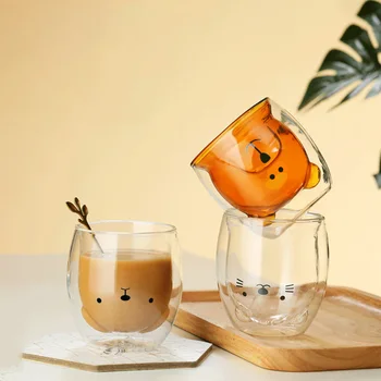 Creative Drăguț Urs Dublu-strat Cana de Cafea cu Lapte de Sticlă Anti-opărire Desene animate pentru Copii Ratusca Animal Doamna Drăguț Cadou de Craciun Cadou