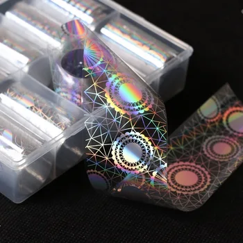 10Rolls/Sticla Holografic Laser Unghiile colorate cu laser flacără model floare alfabetul serie de Autocolante se Amestecă Model de Manichiura DIY Noi