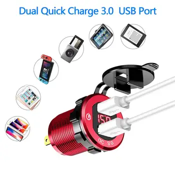 Quick Charge 3.0 Dual USB Încărcător de Soclu, din Aluminiu rezistent la apa Priză de Încărcare Rapidă cu LED-uri Voltmetru pentru 12V/24V Masina Barca