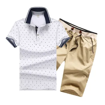 2 Seturi de Piese de Barbati din Bumbac Vara Mens Polo Shirt Butonul Bărbați Seturi Rândul său, în Jos Gâtul 4XL pantaloni Scurți Și Tricouri Pentru Bărbați Haine Slim Stil