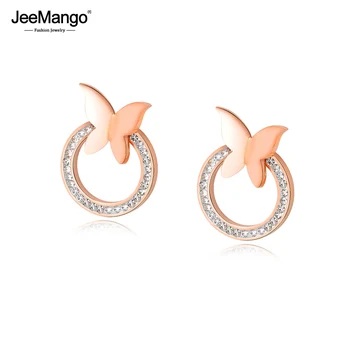 JeeMango de Lux a Crescut de Aur de Cristal Stud Cercei Fluture de Design din Oțel Inoxidabil Cercel Pentru Femei Fata de Ureche Bijuterii Cadou JE17077