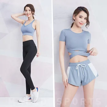 2020 Femei Yoga Crop Top Set Tricouri Elastic De Funcționare Jambiere Pantaloni De Antrenament De Sex Feminin De Gimnastică Costum Sportwear Seturi