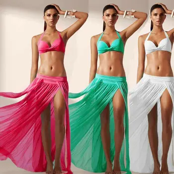 Femei de moda Bomboane de Culoare Bikini Acoperi Fusta Talie Inalta Fusta Pur de Înaltă Split Maxi Fusta Petrecere pe Plaja Uzura de Vară 2020