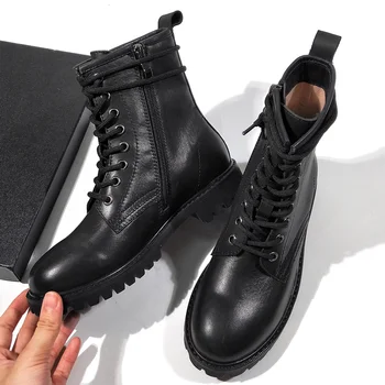 Donn-în 2020 Nou Toamna Iarna Pantofi Femei din Piele Si Blana Naturale Cald Glezna Cizme pentru Femei Dantela Cu Platforma Negru