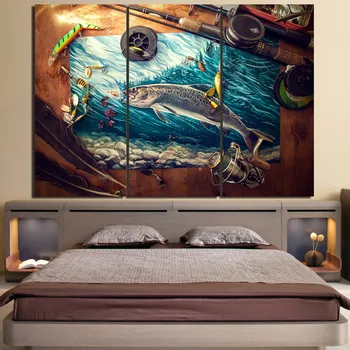 Decor acasă HD Printuri Canvas Wall Art Pozele 3 Piese Tijă de Pescuit de Ton Albastru Ocean Tablouri Living Pește Postere Cadru