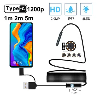 HD 1200P C USB Endoscop Semi Rigid Cablu rezistent la apa Lentile 8mm, 8 Led-uri Reglabile Lumina pentru Endoscop Camera Pentru Android Telefon și PC