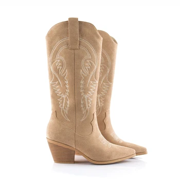 Perixir Vest Cizme de Cowboy Pentru Femei Subliniat Toe Pantofi pentru Femei Brand Relief de piele de Căprioară Pantofi de Piele de la Jumătatea Vițel Indesata Pene de Boot