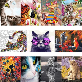 Pictură în ulei De Numere Colorate de Animale Pisica Truse de Desen pe Panza, Arta de Perete pictat manual Decor Acasă DIY pentru Copii Festivalul de Cadouri