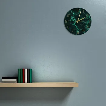 Morden Design Minimalist Verde Nordică Marmură Model de Imprimare Ceas de Perete 12 inch Rotund Tăcut Non-Perete ticăie Ceasul Klok