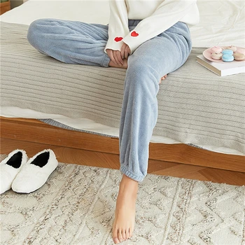 Femei Pantaloni Talie Elastic Îmbrăcăminte Exterioară Pijama Pantaloni Cald Confort Pantaloni De Flanel Pentru Femei 2020 Toamna Iarna Pantaloni Casual
