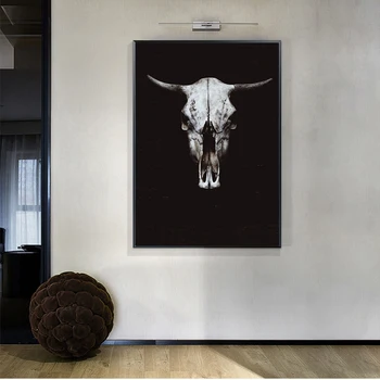 Nordic Arta Canvas Tablou Alb Negru Craniu De Vacă Fata Animal Print Imagine De Animale De Arta De Perete Poster Camera De Zi Dormitor Decor Acasă