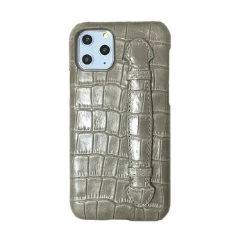 Solque de Lux din piele de crocodil de cazuri pentru iPhone 11 12 Pro Max de telefon de mână Drăguț suport de curea ultra subțire hard cover Gri